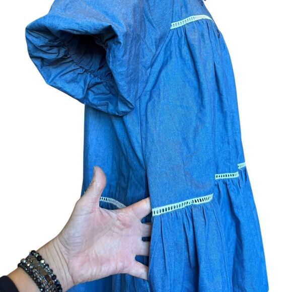 En Saison Anthropologie Tara Puff Sleeve Babydoll Shirt Dress Women’s Large - Picture 8 of 12